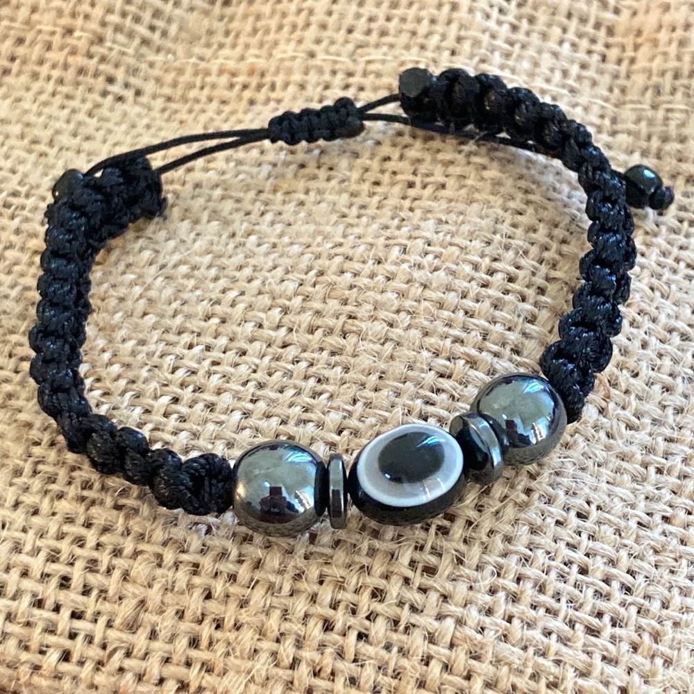 Double protection Hematite| evil eye black bracelet protection unisex
